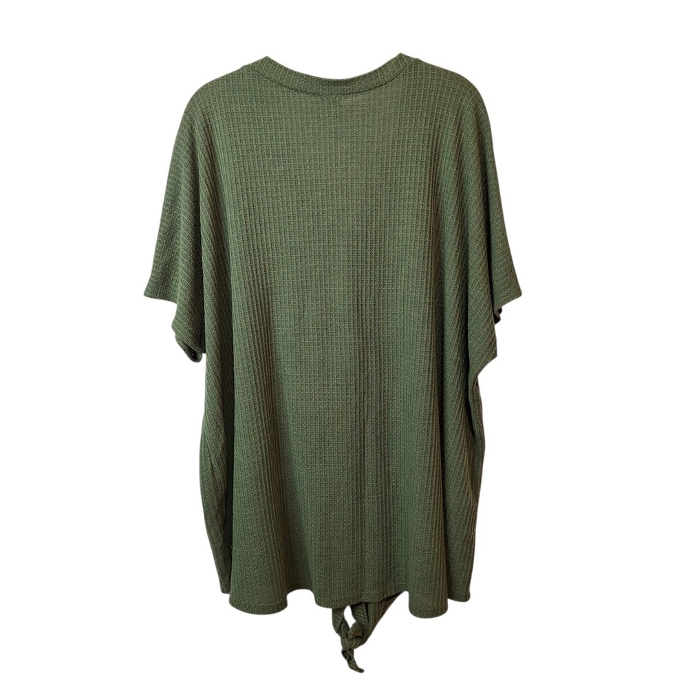 Torrid Womens 3 US 3X Waffle Button Front Tie Front Top Olive Green Dolman Slvs - Picture 2 of 10